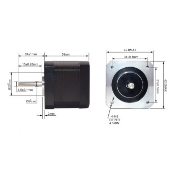 Nema 17 Stepper Motor Bipolar 1.5A 1.8 Degree 45Ncm 12V for DIY CNC/ 3D Printer/Extruder