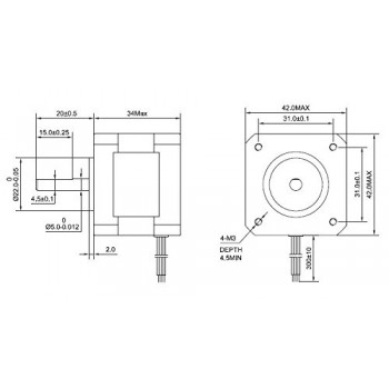 Nema 17 Bipolar Stepper Motor 12V 1.8 Degree 26Ncm (36.8oz.in) 0.4A 42x42x34mm 4 Wires