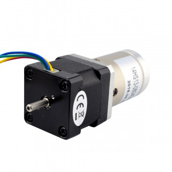 Nema 14 Geared Stepper Motor Bipolar L=34mm 1.8 Deg 14Ncm 3.20V 1A with 51:1 Gearbox D-Cut Dual Shaft