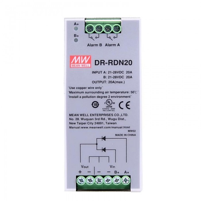 DR-RDN20 Mean Well 24VDC 20A Redundancy Module DIN Rail Power Supply