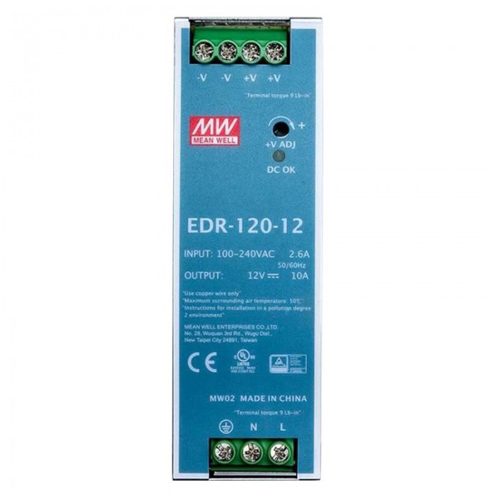 Mean Well EDR-120-12 120W 12VDC 10A 115/230VAC DIN Rail Power Supply