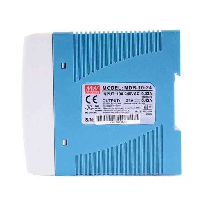 Mean Well MDR-10-24 10W 24VDC 0.42A 115/230VAC DIN Rail Power Supply