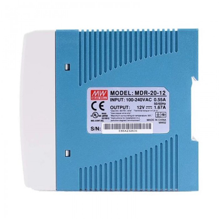 Mean Well MDR-20-12 20W 12VDC 1.67A 115/230VAC DIN Rail Power Supply