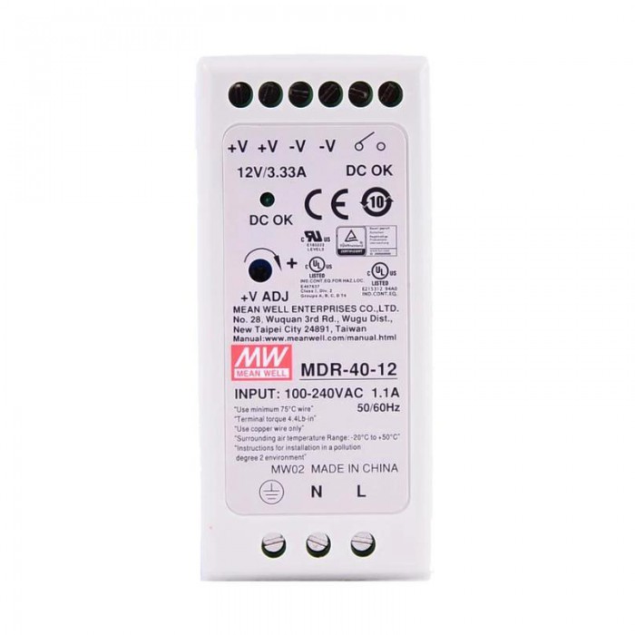 MeanwWell MDR-40-12 Switching Power Supply 40W 12VDC 3.33A 115/230VAC DIN Rail Power Supply