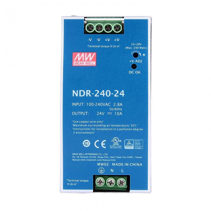 Mean Well NDR-240-24 Switching Power Supply 240W 24VDC 10A 115/230VAC DIN Rail Power Supply