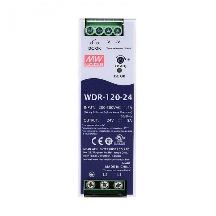 Meanwell WDR-120-24 CNC Power Supply 120W 24VDC 5A 180~550VAC DIN Rail Power Supply