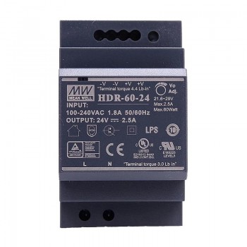 Mean Well HDR-60-24 CNC Power Supply 60W 24VDC 2.5A 115/230VAC DIN Rail Power Supply