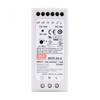 Mean Well MDR-60-5 60W 5VDC 10A 115/230VAC DIN Rail Power Supply