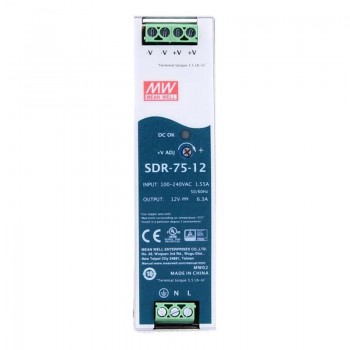 Meanwell SDR-75-12 Switching Power Supply 75.6W 12VDC 6.3A 115/230VAC DIN Rail Power Supply