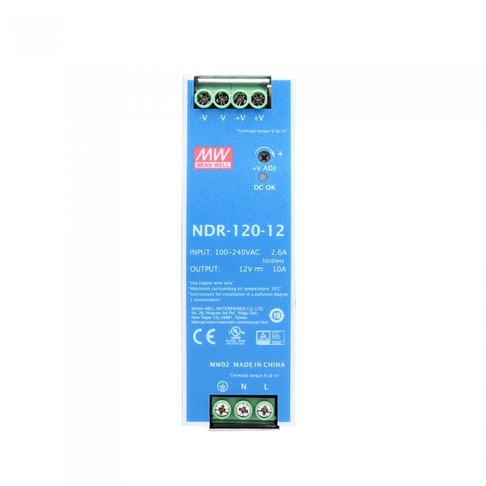 NDR-120-12 MEAN WELL CNC Power Supply 120W 12VDC 10A 115/230VAC DIN RAIL Power Supply