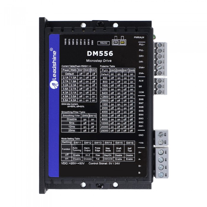 Leadshine DM556 Digital Stepper Driver 0.5-5.6A 20-50VDC for Nema 17, Nema  23, Nema  24 Stepper Motor