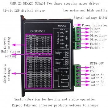 OK2D656T Two-phase Stepper Driver for NEMA23 NEMA24 NEMA34 Stepper Motor