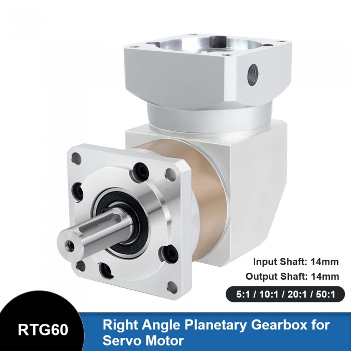 Right Angle Planetary Gearbox 5:1/10:1/20:1/50:1 Speed Reducer 90 Degree RTG60 for 60mm Servo Motors