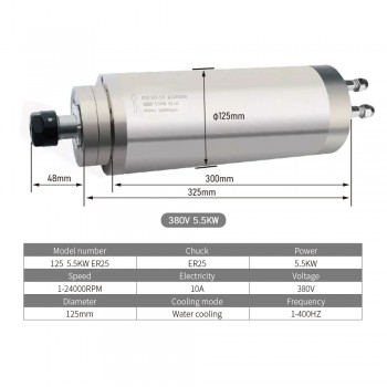 5.5KW Round Water Cooling Spindle Motor Ceramic 400Hz 24000RPM ER25 125mm Diameter
