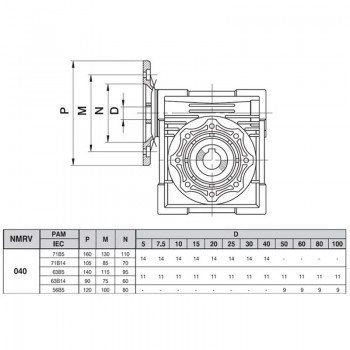 Round NMRV040 Worm Speed Reducer Ratio 5:1 80:1 Input 9mm/11mm/14mm Output 18mm