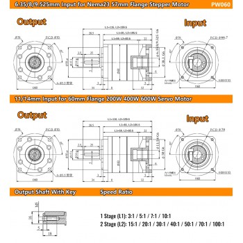 Helical Gear Reducer Planetary Gearbox for Nema 23 Stepper Motor / 60mm Servo Motor