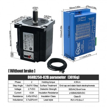 HLTNC Nema 34 Close Loop Stepper Motor Kit 1.8deg 4.5N.m (643Oz.in) Without Brake & HBS86 Driver