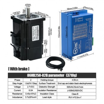 HLTNC Nema34 Close Loop Stepper Motor Kit 4.5N.m 1.8deg 86HB250-82B & HBS86 Driver With Brake