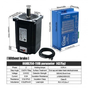 HLTNC Nema34 Close Loop Stepper Motor 1.8Deg 8N.m (1143oz.in) Without Brake & HBS86 Driver Kit