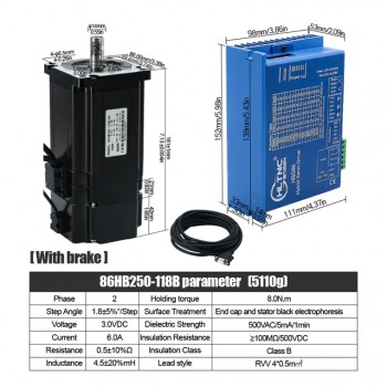 HLTNC Nema 34 Close Loop Stepper Motor 1.8Deg 8N.m (1143oz.in)& HBS86 Driver Kit With Brake