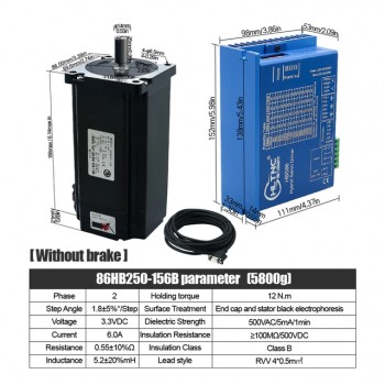 HLTNC Nema34 Close Loop Stepper Motor 1.8 Deg 12N.m (1714oz.in) + Driver Kit Without Brake