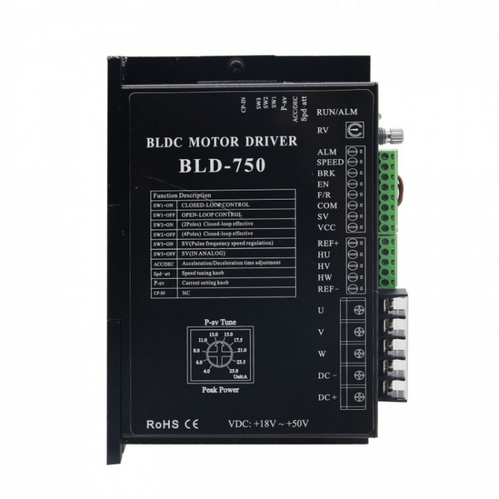 BLD-750 Brushless DC Motor Driver Controller 18~50VDC for 3 Phase 24V 600W / 48V 750W BLDC DC Motor
