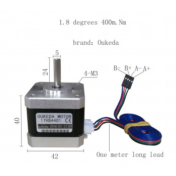 Oukeda 17HS4401 NEMA 17 Stepper Motor 1.8 Deg 45Ncm 2 Phase for 3D Printer Robotics 42X42mm