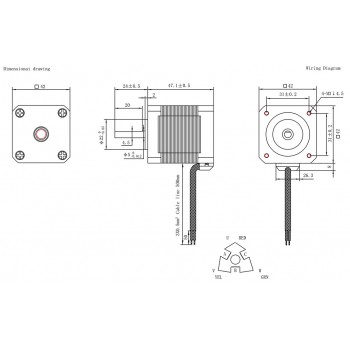 Oukeda NEMA 17 Stepper Motor 1.2 Deg 32Ncm 3 Phase 1.5A 5.4VDC D-cut 42X42mm