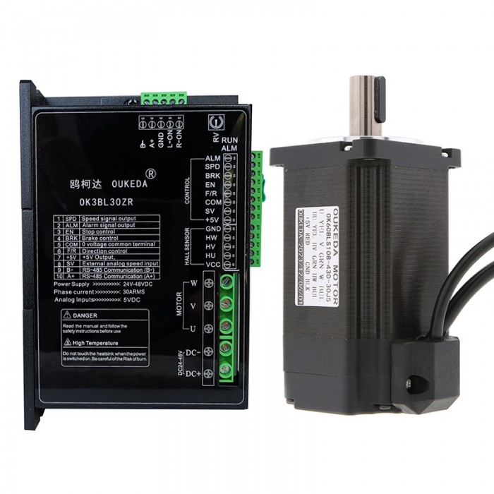 Oukeda Brushless DC Motor & BLDC Driver Kit 95.55Ncm 300W 24V/48V 3000RPM 3 Phase