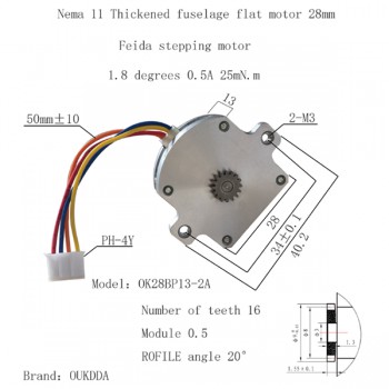 Oukeda Nema 11 Flat Pancake Stepper Motor with Gearbox 2 Phase 1.8 Deg 2.5Ncm 4 Wires