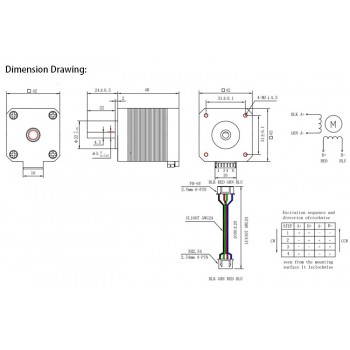 Oukeda Nema 17 High Temp Stepper Motor 1.8deg 60Ncm Insulation Class B 180C