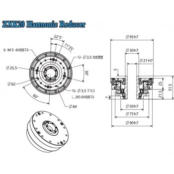 ZXK Series Hollow Type Harmonic Drive Ratio 30:1-160:1 Gearbox Harmonic Gear Speed Reducer 30 Arcsec