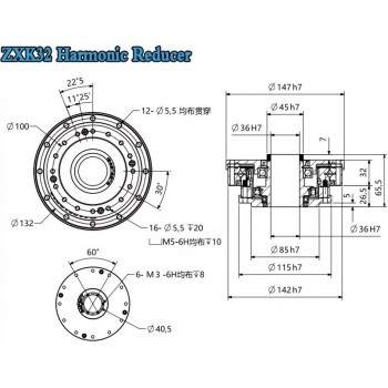 ZXK Series Hollow Type Harmonic Drive Ratio 30:1-160:1 Gearbox Harmonic Gear Speed Reducer 30 Arcsec