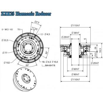 ZXK Series Hollow Type Harmonic Drive Ratio 30:1-160:1 Gearbox Harmonic Gear Speed Reducer 30 Arcsec
