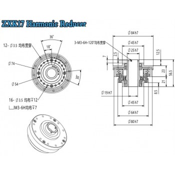 ZXK Series Hollow Type Harmonic Drive Ratio 30:1-160:1 Gearbox Harmonic Gear Speed Reducer 30 Arcsec