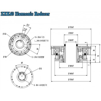ZXK Series Hollow Type Harmonic Drive Ratio 30:1-160:1 Gearbox Harmonic Gear Speed Reducer 30 Arcsec