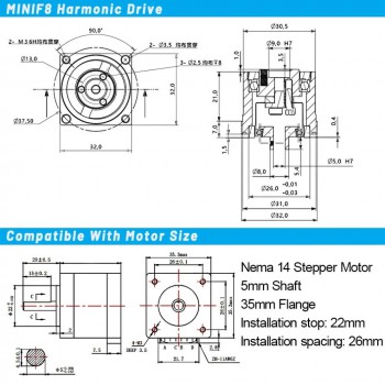 MINIS/MINIF Series Ratio 30:1/50:1/100:1 Micro Harmonic Drive Gearbox Harmonic Gear Speed Reducer