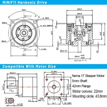 MINIS/MINIF Series Ratio 30:1/50:1/100:1 Micro Harmonic Drive Gearbox Harmonic Gear Speed Reducer