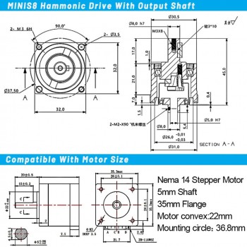 MINIS/MINIF Series Ratio 30:1/50:1/100:1 Micro Harmonic Drive Gearbox Harmonic Gear Speed Reducer