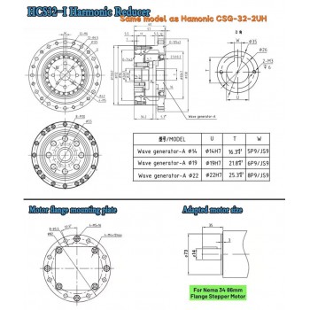 CSF Series Harmonic Gear Reducer Ratio 50:1-120:1 Harmonic Drive Gearbox for Stepper / Servo Motor