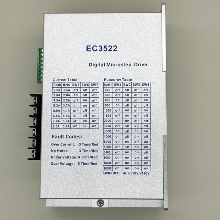 EC3522 Stepper Motor Driver 2.2-5A 110–220 VAC for Nema34 86mm 3-Phase Stepper Motor EC3522 Stepper Motor Driver 2.2-5A 110–220 VAC for Nema34 86mm 3-Phase Stepper Motor