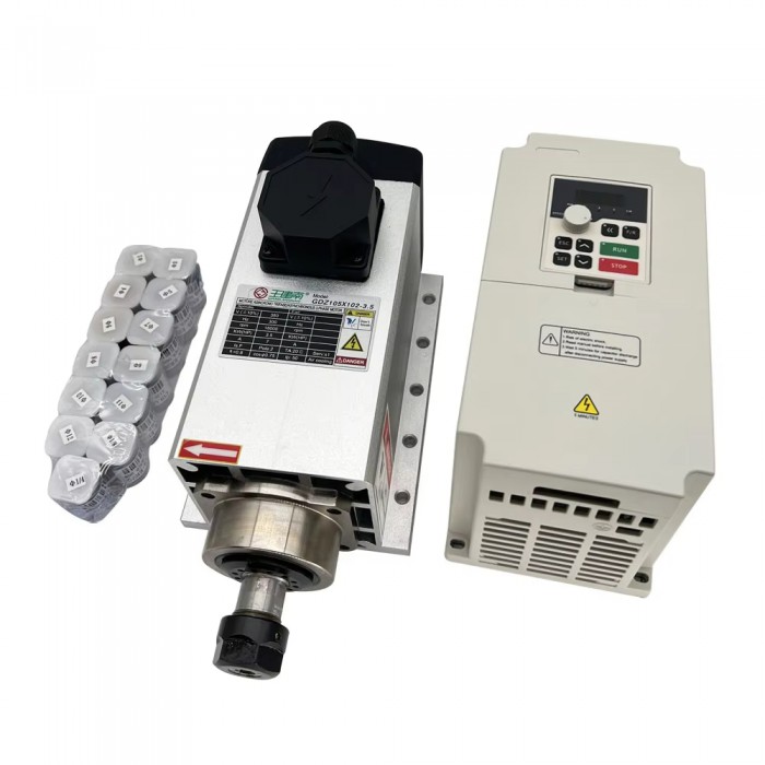 3.5KW Spindle Motor with 3.7KW VFD Kit ER20 Air-cooled Spindle 18000rpm with 13Pcs ER20 Collets 3.5KW Spindle Motor with 3.7KW VFD Kit ER20 Air-cooled Spindle 18000rpm with 13Pcs ER20 Collets