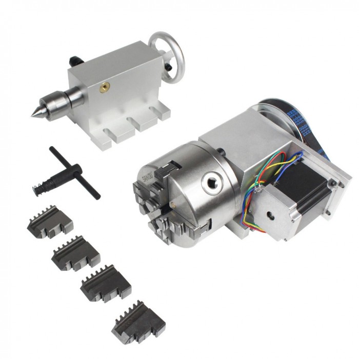CNC Engraving Machine Rotary 4th Axis 100mm 4jaw lathe chuck 6:1 Tailstock with Stepper Motor Kit CNC Engraving Machine Rotary 4th Axis 100mm 4jaw lathe chuck 6:1 Tailstock with Stepper Motor Kit