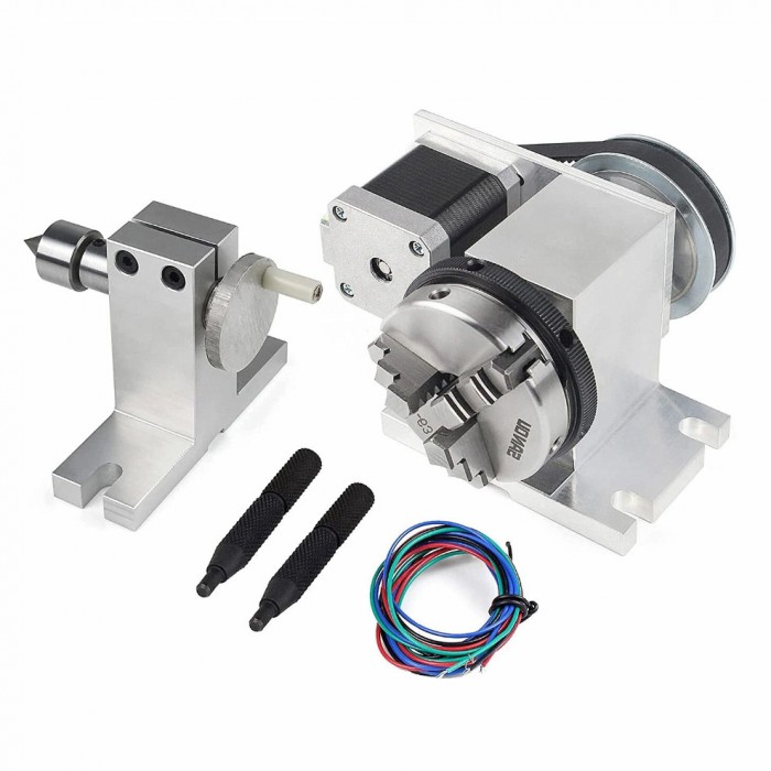 K11-65mm CNC Router 4th Axis Rotary Table with Stepper Motor, 3-Jaw Chuck & Tailstock K11-65mm CNC Router 4th Axis Rotary Table with Stepper Motor, 3-Jaw Chuck & Tailstock