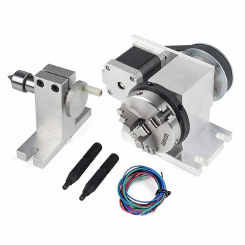 K11-65mm CNC Router 4th Axis Rotary Table with Stepper Motor, 3-Jaw Chuck & Tailstock