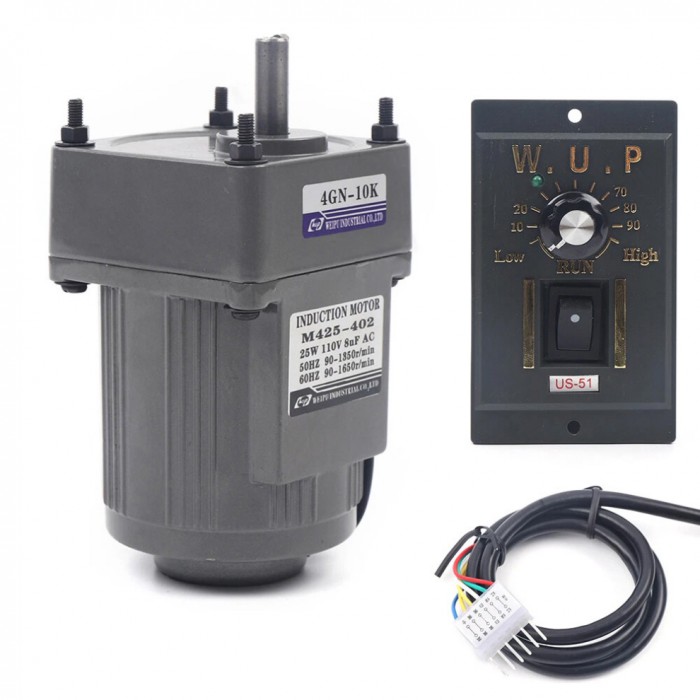 WUP 25W AC Gear Induction Motor 10:1 135RPM Reversible Motor with Variable Speed Controller WUP 25W AC Gear Induction Motor 10:1 135RPM Reversible Motor with Variable Speed Controller