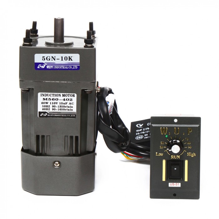 WUP 60W AC Gear Induction Motor 10:1 3.8Nm 135RPM Reversible Motor with Variable Speed Controller WUP 60W AC Gear Induction Motor 10:1 3.8Nm 135RPM Reversible Motor with Variable Speed Controller