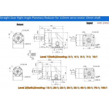 PVE120 Right Angle Planetary Gearbox Speed Reducer Fit 110mm/130mm Servo Motor 19/22/24mm Input