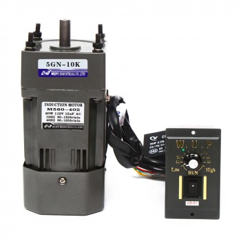 WUP 60W AC Gear Induction Motor 10:1 3.8Nm 135RPM Reversible Motor with Variable Speed Controller