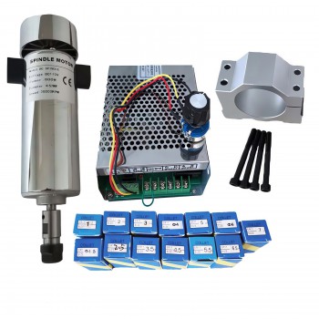 800W 0.79Nm 52mm CNC Spindle Motor Air Cooled Kit with Power Supply & 13Pcs ER11 / 10Pcs ER16 Collets